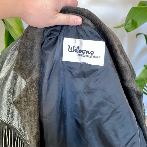 Wilson’s Black Suede Tooled Leather Fringe Jacket - Picture 7 of 8